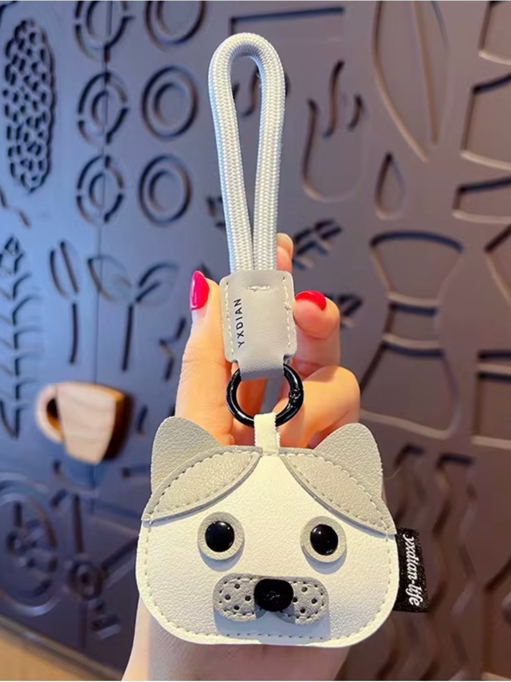 Cute Grey & White Dog Keychain Bag Charm - Yxdian
